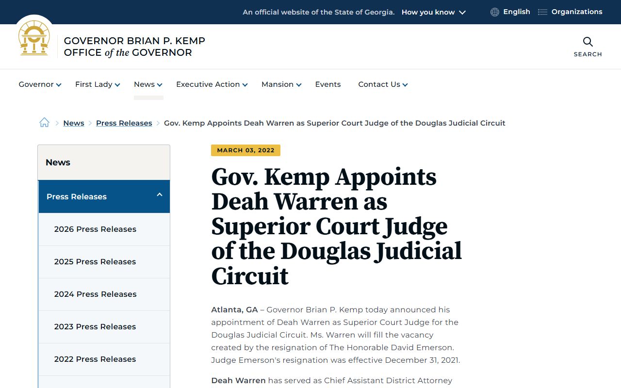 Douglas County Superior Court Deah Warren appointment source