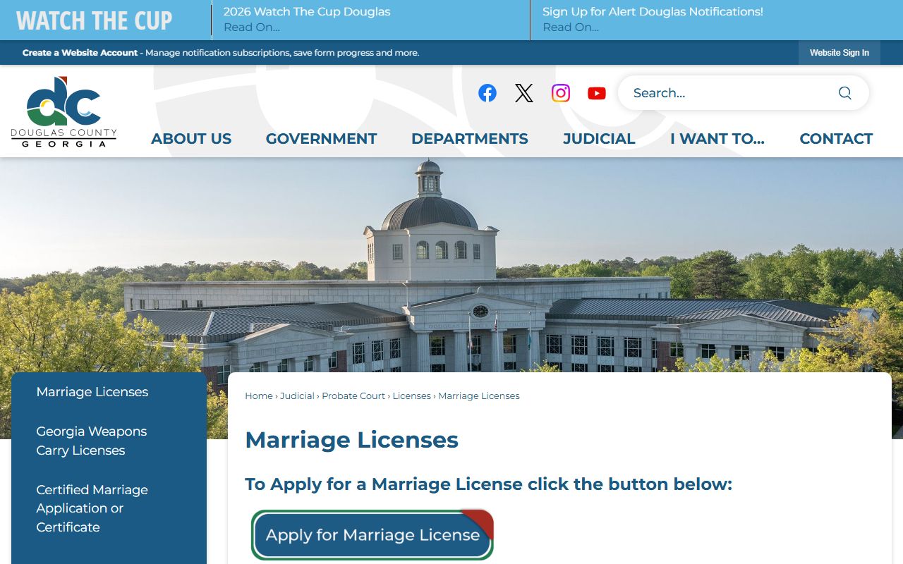Douglas County marriage records Probate Court marriage license page