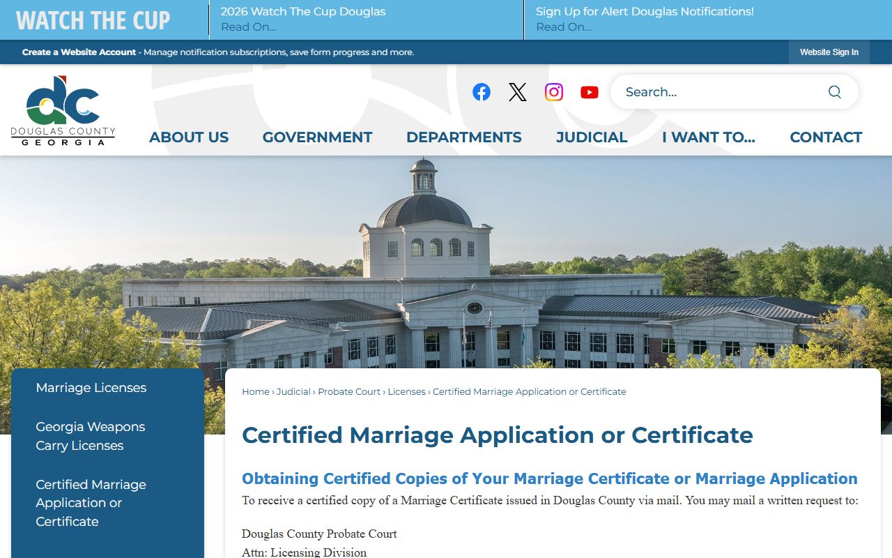 Douglas County marriage records certified copy request instructions