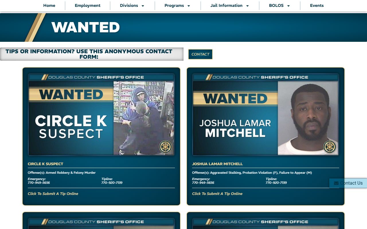 Douglas County warrant search sheriff Most Wanted entries